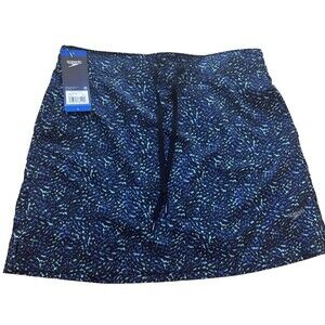 Speedo Women's Woven Swim Skort Skirt UPF 50+ Protection Blue Black Large NEW